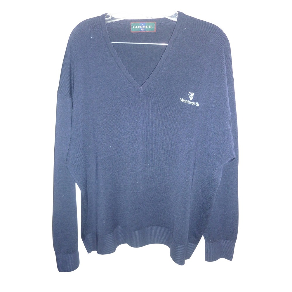 Glenmuir Wentworth‎ V Neck Sweater Mens Large Navy Blue Wool Golf